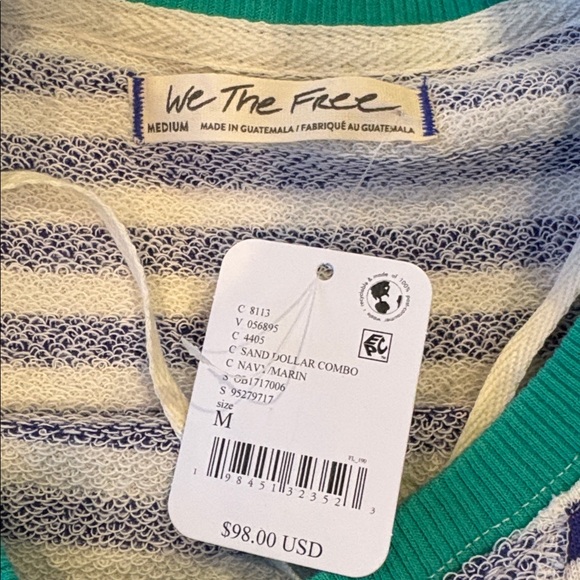 FREE PEOPLE Classic Striped Oversized Crewneck we the free blue green medium - Picture 9 of 9